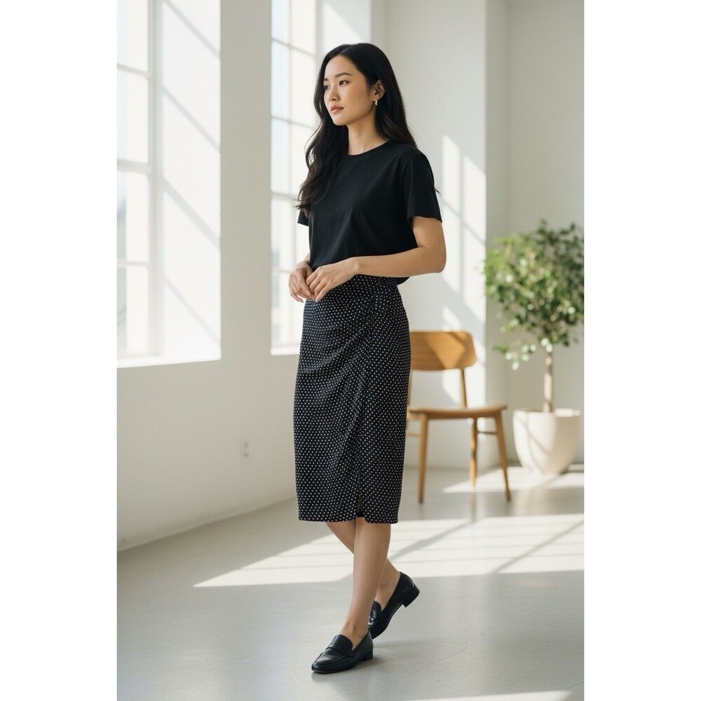 Ann Taylor Black/Gold Polka Women’s Pencil Skirt Side Slit Professional Office